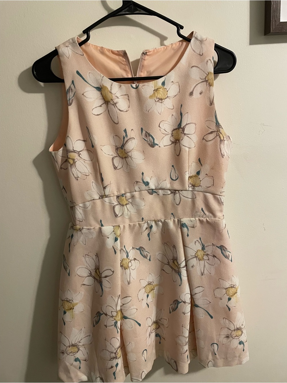 Floral Sleeveless A-Line Dress hummingbirds floral Peach